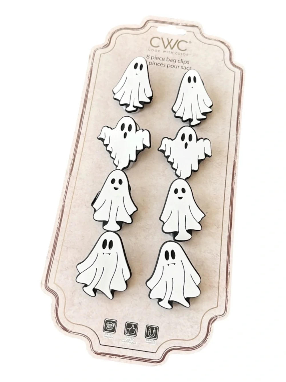 New CWC Cute HALLOWEEN GHOST DESIGN BAG CLIPS Set/8 With Magnetic Back